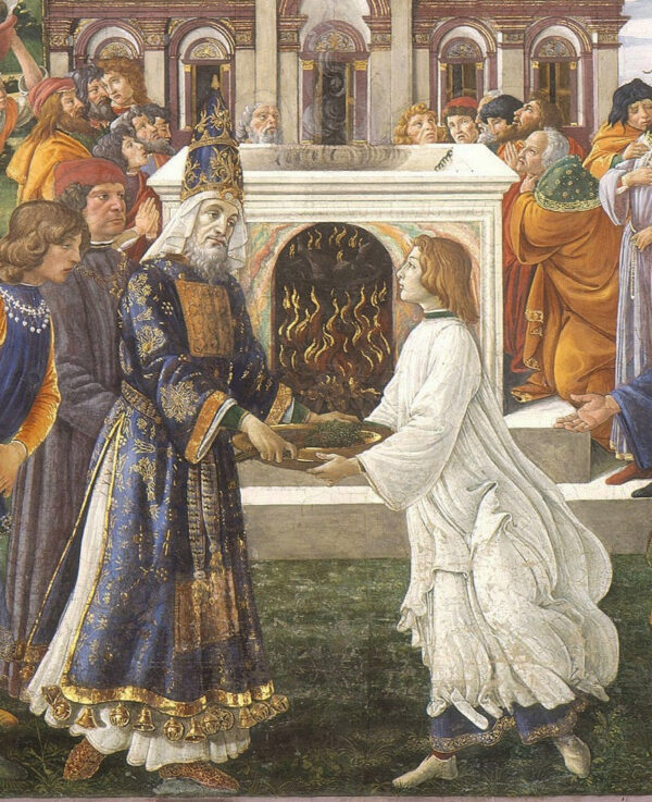 Die Reinigung des Aussätzigen und die Versuchung Christi in der Sixtinischen Kapelle: Detail der Reinigung – Sandro Botticelli Sandro Botticelli 70x85