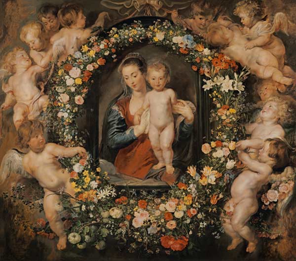 Die Madonna mit dem Blumenkranz. Der Blumenkranz von Jan Brueghel dem Älteren (1568-1625) – Peter Paul Rubens Peter Paul Rubens 70x70