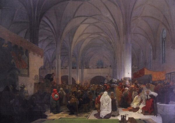 Maître Jan Hus predigt in der Bethlehem-Kapelle – Mucha Alfons Mucha 105x70