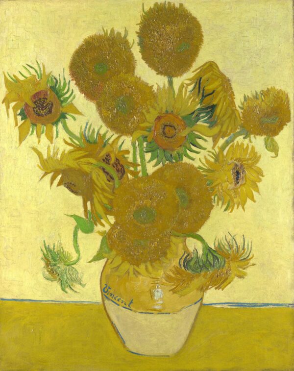 Vase mit fünfzehn Sonnenblumen – Van Gogh Sonnenblumen-Serie von Vincent van Gogh 70x85