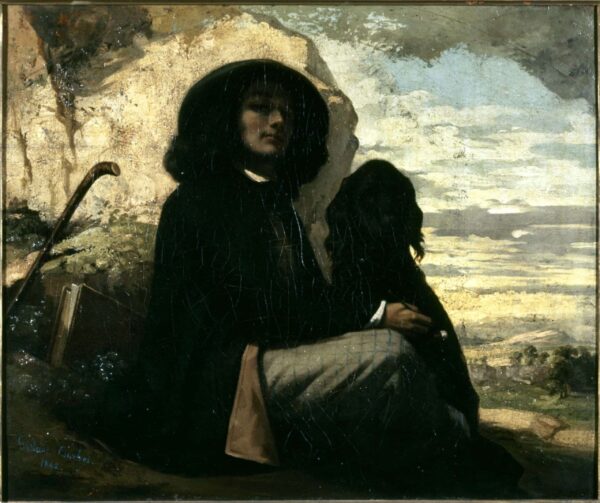 Selbstporträt mit schwarzem Hund – Gustave Courbet Gustave Courbet 85x75