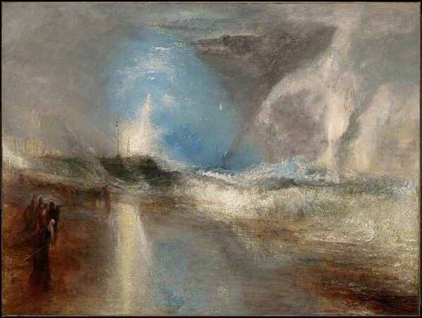 «Raketen und blaue Feuer, um Dampfschiffe vor Untiefen zu warnen – William Turner» J.M.W. Turner 85x75