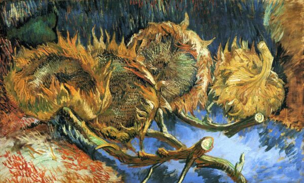 Vier verwelkte Sonnenblumen – Van Gogh Sonnenblumen-Serie von Vincent van Gogh 120x70