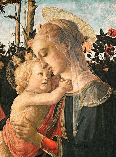 Madonna und Kind mit Johannes dem Täufer, Detail der Madonna und des Kindes – Sandro Botticelli Sandro Botticelli 70x85