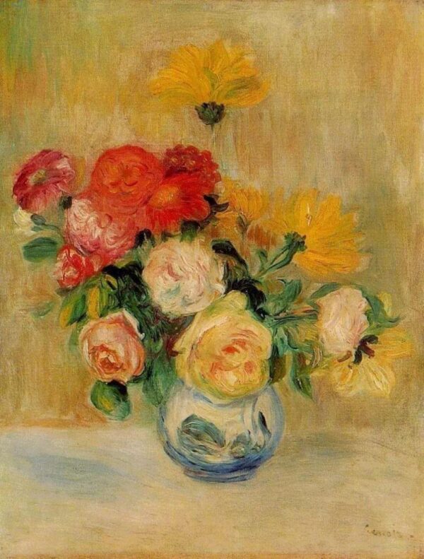 Vase mit Rosen und Dahlien – Pierre-Auguste Renoir Pierre-Auguste Renoir 70x85