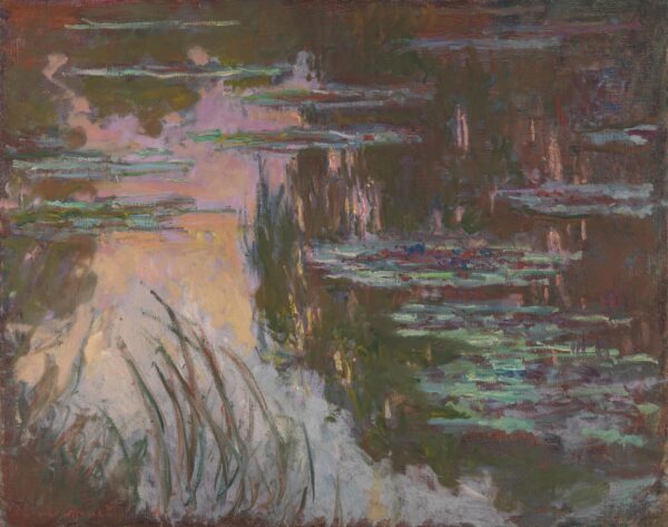 Nymphéas im Sonnenuntergang – Claude Monet „Die Seerosen“ von Claude Monet 85x75