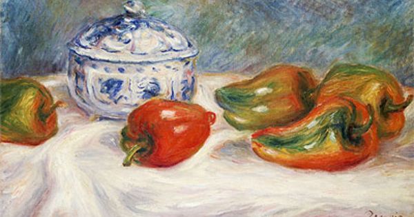 Stillleben mit blauer Zuckerdose und Paprika – Pierre-Auguste Renoir Pierre-Auguste Renoir 140x70