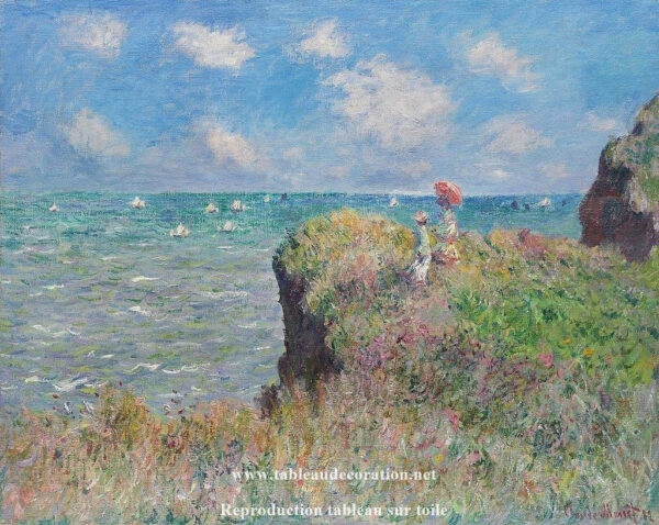 Spaziergang auf der Klippe, Pourville – Landschaftsgemälde von Monet Claude Monet 85x75