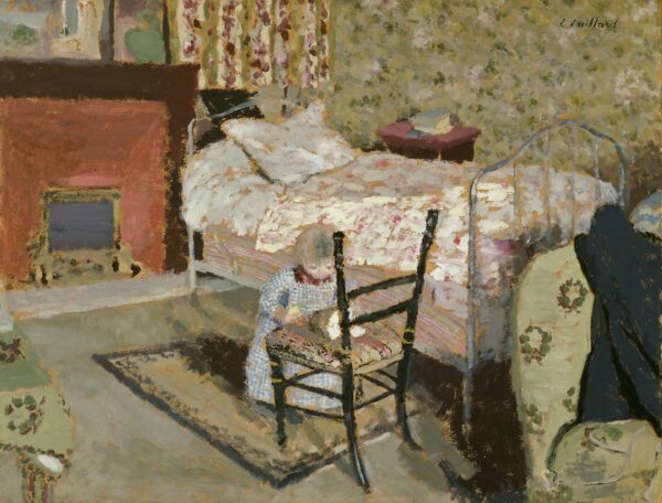 Kind, das Annette Roussel vor einem Holzstuhl spielt – Édouard Vuillard Édouard Vuillard