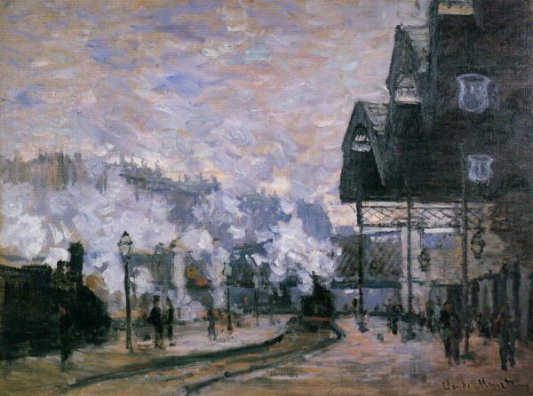 Der Titel lautet: « Der Bahnhof Saint-Lazare, Außenansicht – Claude Monet » Bahnhof Saint-Lazare von Claude Monet 85x75