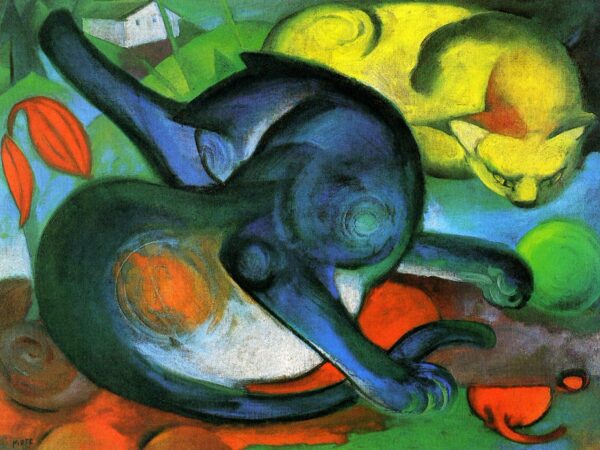 Zwei Katzen, blau und gelb – Franz Marc Franz Marc 85x75