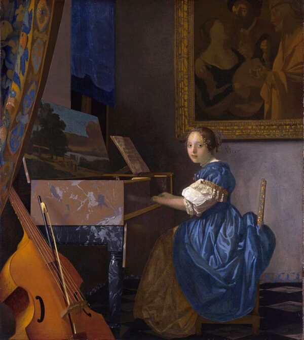 Junge Frau, die Virginal spielt – Johannes Vermeer Jan Vermeer 70x70