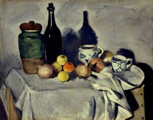 Stillleben mit Früchten und Geschirr – Paul Cézanne Paul Cézanne 85x75