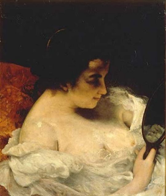 Die Frau betrachtet sich im kleinen Spiegel – Gustave Courbet Gustave Courbet 70x70