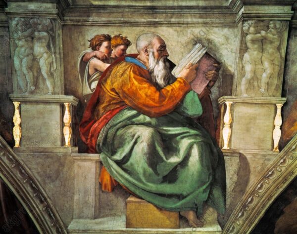 Prophet Sacharja, Detail der Sixtinischen Kapelle – Michelangelo Michelangelo 85x75