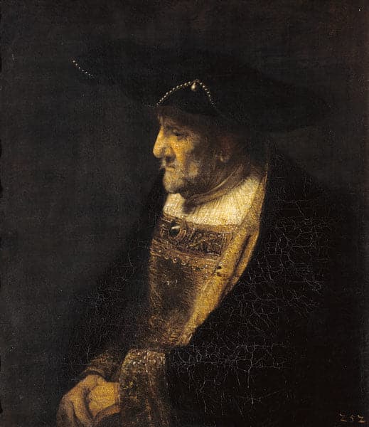 Porträt eines Mannes mit Perlenhut – Rembrandt van Rijn Rembrandt van Rijn 70x85