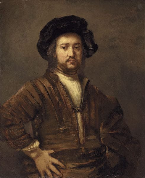 Porträt eines Mannes mit seinen Armen, die an den Seiten ruhen – Rembrandt van Rijn Rembrandt van Rijn 70x85