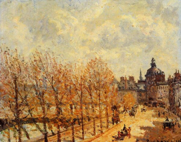 Der Titel lautet: «Der Quai Malaquais am Morgen, sonniges Wetter – Camille Pissarro» Camille Pissarro 85x75