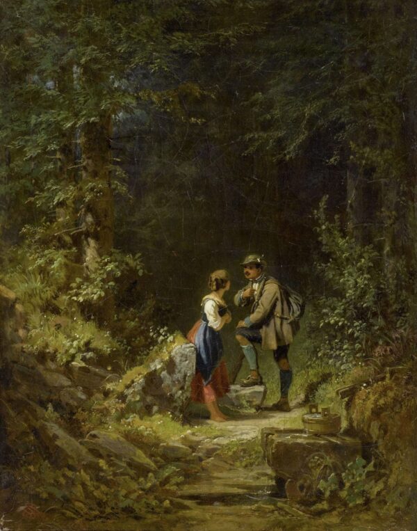 Begegnung im Wald (Jäger und Milchfrau am Waldbrunnen) – Carl Spitzweg Carl Spitzweg 70x85