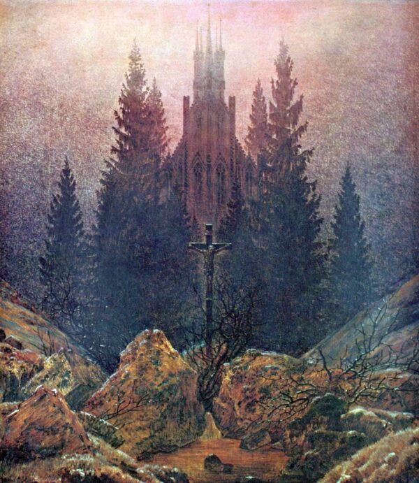 Kreuz und Kathedrale im Gebirge – Caspar David Friedrich Caspar David Friedrich 70x85