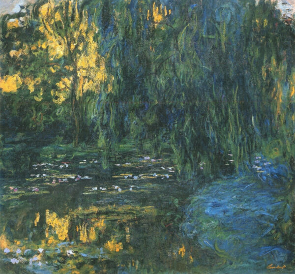 Blick auf den Seerosenteich mit Weide – Claude Monet „Die Seerosen“ von Claude Monet 70x70