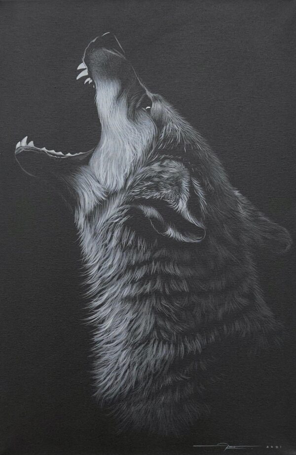 Heulender Wolf zum Mond – 40 x 60 cm Die Kunstgalerie 1 000 € ~ 2 500 €