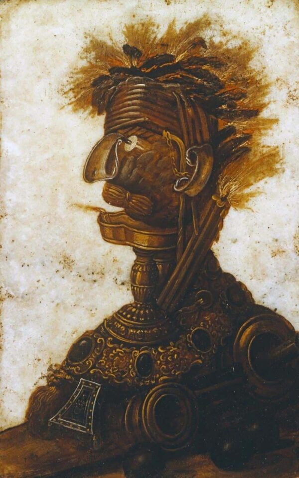 «Oeuvre – Anthropomorphe Köpfe, die eines der vier Elemente – das Feuer – darstellen – Arcimboldo» Giuseppe Arcimboldo