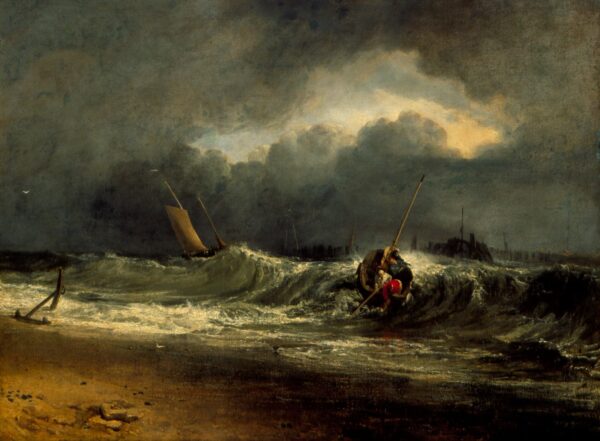 Fischer an einer ruhigen Küste während eines Sturms – William Turner J.M.W. Turner 105x70