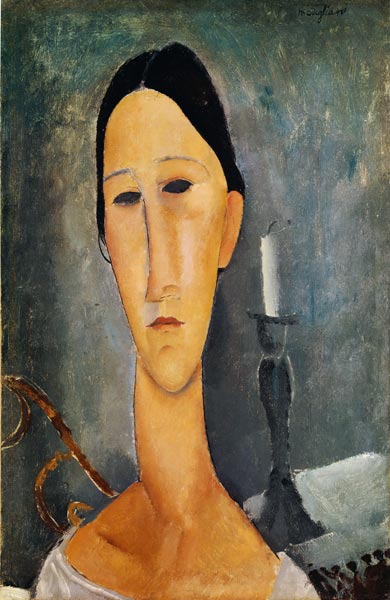 Hanka Zborowska im Hintergrund ein Kerzenständer – Amedeo Modigliani Amedeo Modigliani 70x105