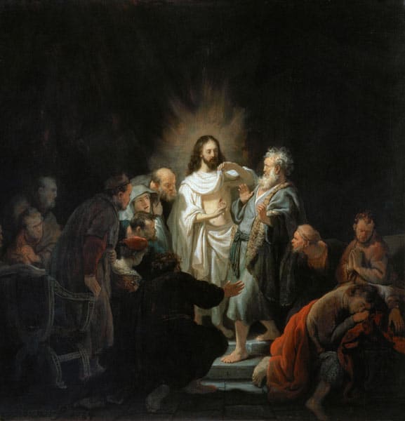 Der auferstandene Jesus zeigt dem Apostel Thomas seine Wunden – Rembrandt van Rijn Rembrandt van Rijn 70x70