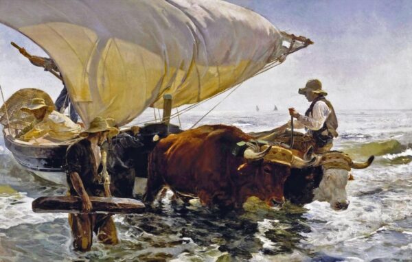 Rückkehr vom Fischen: Schleppen des Bootes – Sorolla Joaquín Sorolla