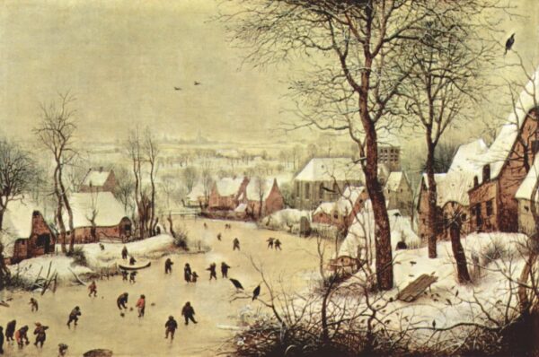 Winterlandschaft mit Schlittschuhläufern und Vogelfalle – Pieter Brueghel der Ältere Pieter Brueghel der Ältere