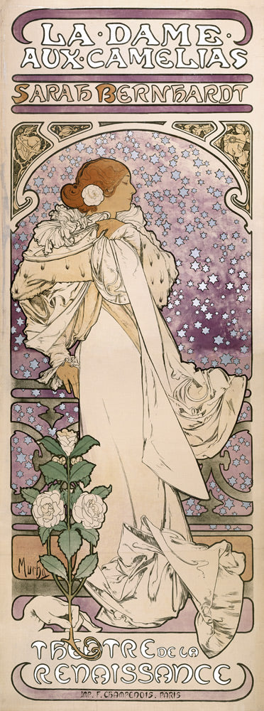 Plakat des Stücks « Die Kameliendame » von A. Dumas im Théâtre de la Renaissance – Mucha Alfons Mucha 60x180