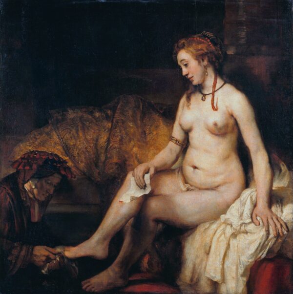 Bethsabée beim Baden, den Brief von David haltend – Rembrandt van Rijn Rembrandt van Rijn 70x70