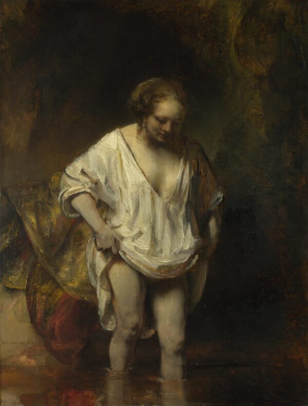 Frau beim Baden in einem Fluss – Rembrandt van Rijn Rembrandt van Rijn 70x85