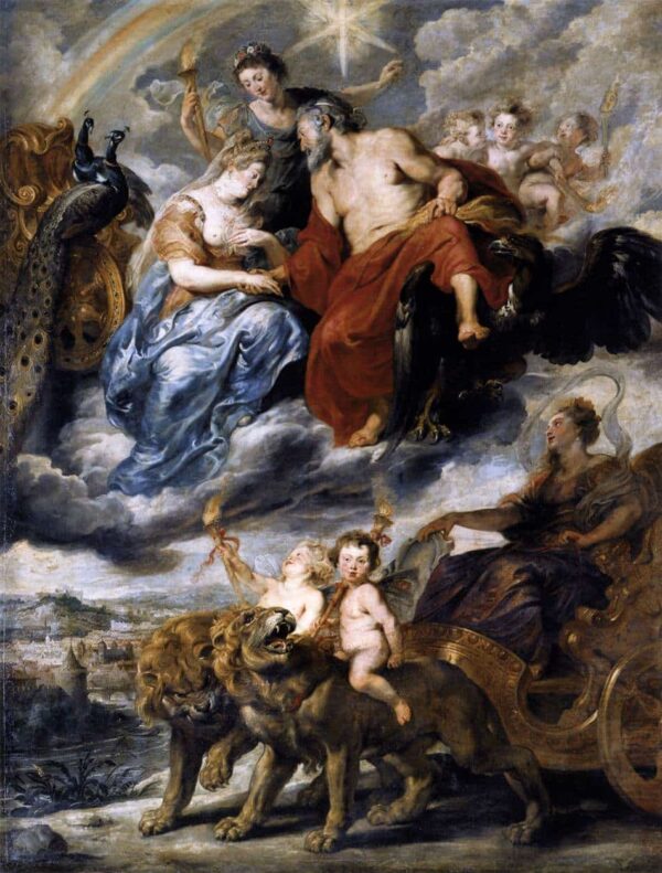 Die Begegnung von Marie de Médicis und Heinrich IV. in Lyon (Der Zyklus Marie de Médicis) – Peter Paul Rubens Peter Paul Rubens 70x85