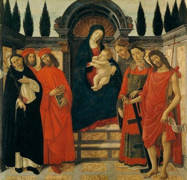 Die Jungfrau mit dem Kind, Johannes dem Täufer, Damian und Kosmas – Sandro Botticelli Sandro Botticelli 70x70