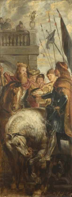 Clothar und Dagobert streiten mit einem Herold des Kaisers Maurice – Peter Paul Rubens Peter Paul Rubens 70x160