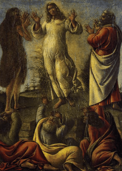 Triptychon, das die Verklärung darstellt, Jesus erscheint seinen Jüngern mit den Heiligen Hieronymus und Augustinus – Sandro Botticelli Sandro Botticelli 70x105