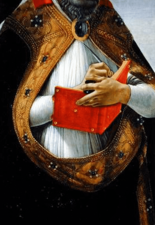 Heiliger Augustinus, aus „Krönung der Jungfrau“, um 1488-90 (Tempera auf Holztafel) (Detail von 44363) – Sandro Botticelli Sandro Botticelli 70x105