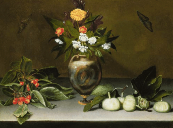 Vase mit Blumen, Kirschen, Feigen und zwei Schmetterlingen – Caravaggio Michelangelo Merisi da Caravaggio 85x75