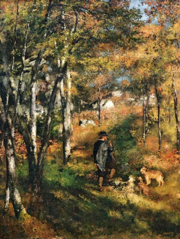 Der Maler Jules Le Coeur und seine Hunde im Wald von Fontainebleau – Pierre-Auguste Renoir Pierre-Auguste Renoir 70x85