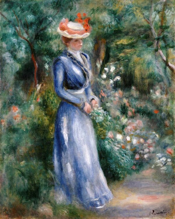 Frau in blauem Kleid steht im Garten von Saint-Cloud – Pierre-Auguste Renoir Pierre-Auguste Renoir 70x85