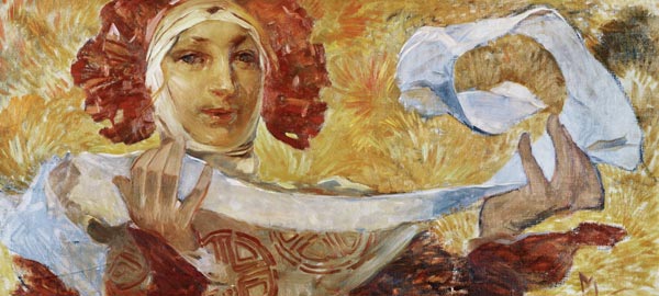 Eine Frau mit einem Schal – Mucha Alfons Mucha 160x70