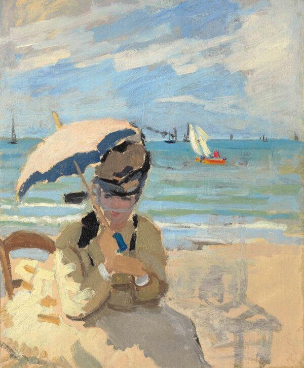 Camille sitzt am Strand in Trouville – Claude Monet Claude Monet 70x85