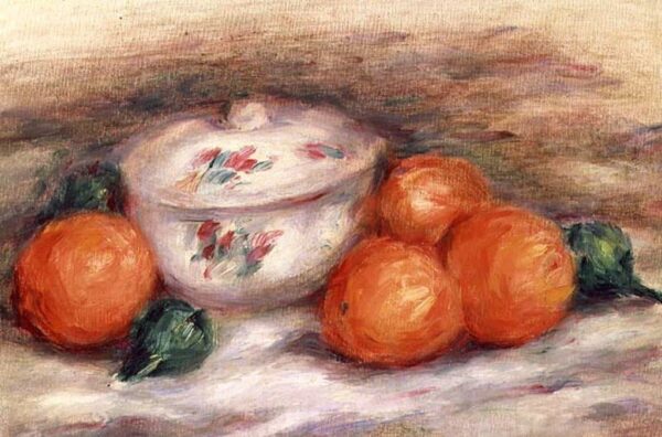 Stillleben mit einer bedeckten Schüssel und Orangen – Pierre-Auguste Renoir Pierre-Auguste Renoir 105x70