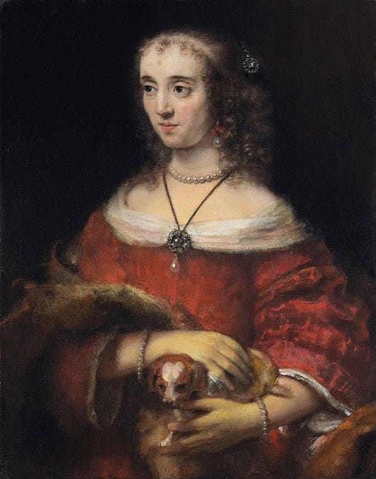 Porträt einer Dame mit einem Schoßhund – Rembrandt van Rijn Rembrandt van Rijn 70x85