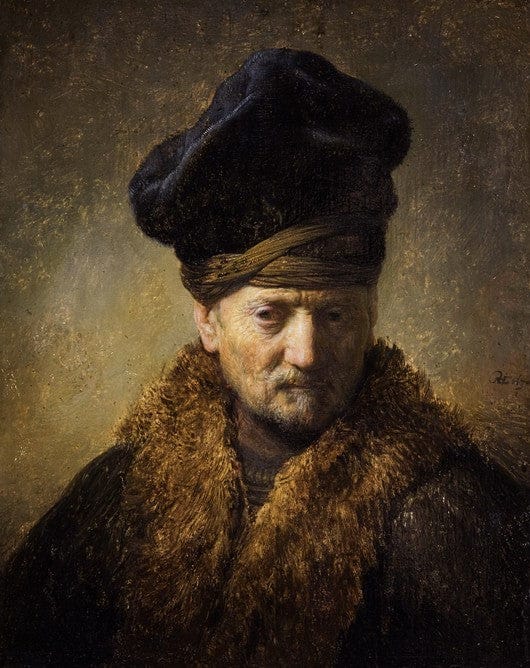 Porträt eines alten Mannes mit einem Pelzhut – Rembrandt van Rijn Rembrandt van Rijn 70x85