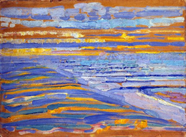 Blick von den Dünen auf den Strand und die Molen von Domburg – Mondrian Piet Mondrian 70x70