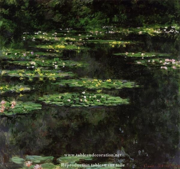 Wasserlilien in Schwarz – Monet Gemälde „Die Seerosen“ von Claude Monet 70x70